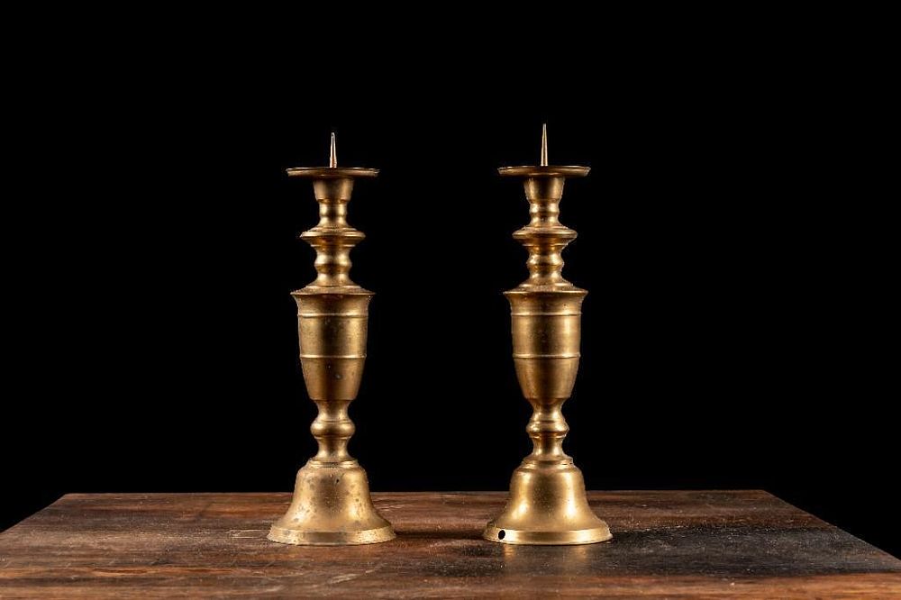 Lot 229: Pair of Vintage Brass Candlesticks