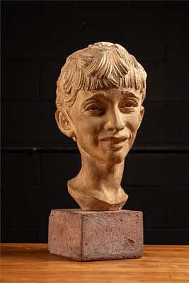 Vintage Stone Boy's Head Sculpture by Parducci. Item SKU: 4558 1952; Signed "Parducci" Vintage 