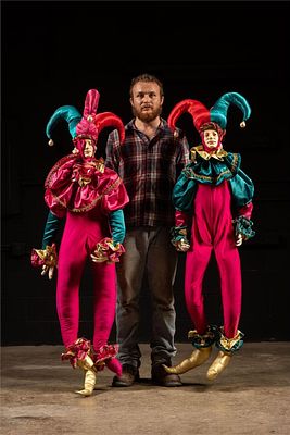 Oversized Satin-Clad Mardi Gras Jester Figures. Item SKU: 5674 A dramatic pair of oversized 