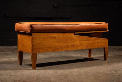 Mid-Century Massage Bench. Item SKU: 6302 Massage bench with oak frame. This piece includes a 