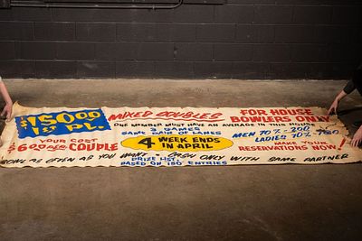 Vtg Hand-Painted Bowling Alley Tournament Poster. Item SKU: 8760 c. 1960s; Crystal Bowl - 