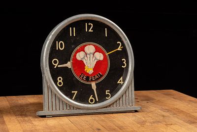 Vintage Three Feathers Tobacco Lighted Ad Clock. Item SKU: 9756 c. 1930s/1940s; by Hammer 