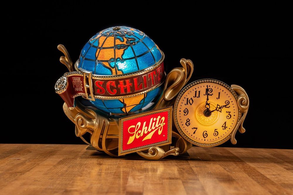 Lot 152: NOS Schlitz Grand Baroque Clock Register Beer Sign