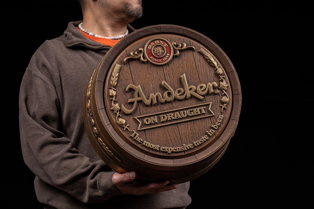 Lot 159: Pabster Andeker Barrelhead Plastic Beer Sign