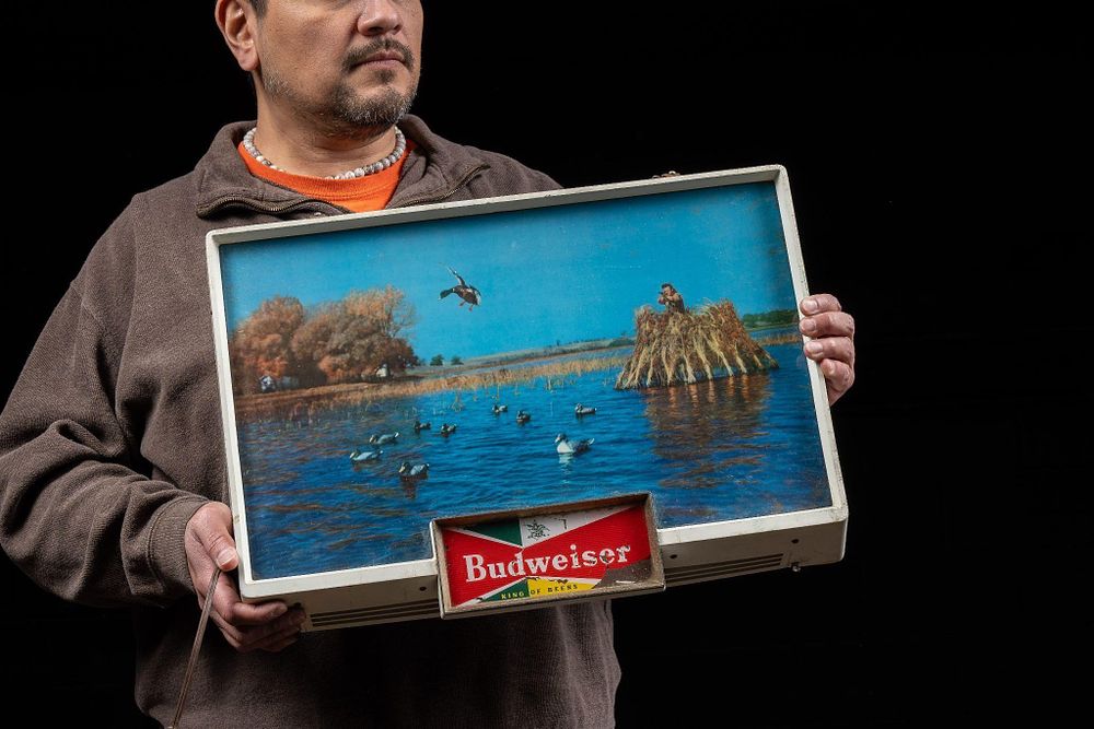 Lot 166: c. 1950 Budweiser Duck Hunter Lighted Beer Sign