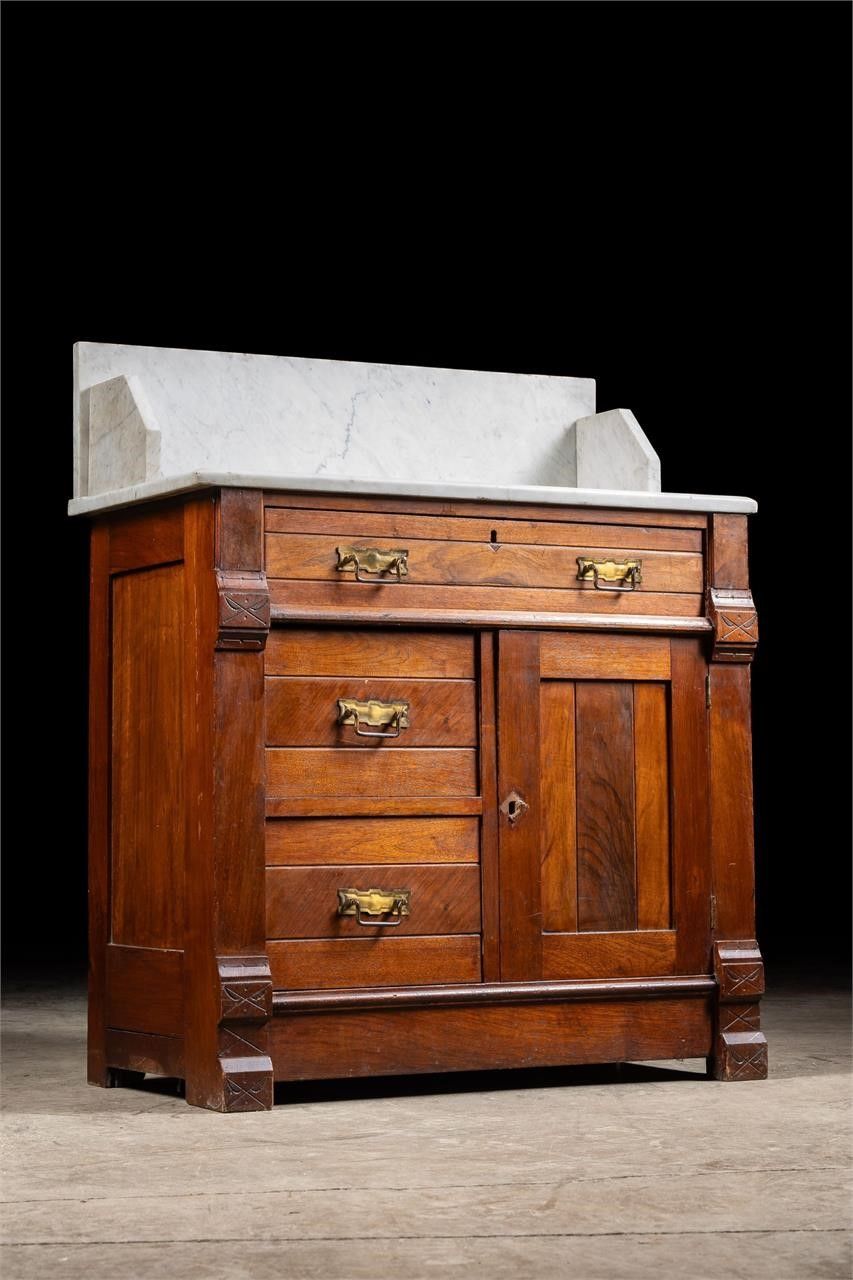 Lot 177: c.1890 Eastlake Victorian Wash Stand w/ Marble Top