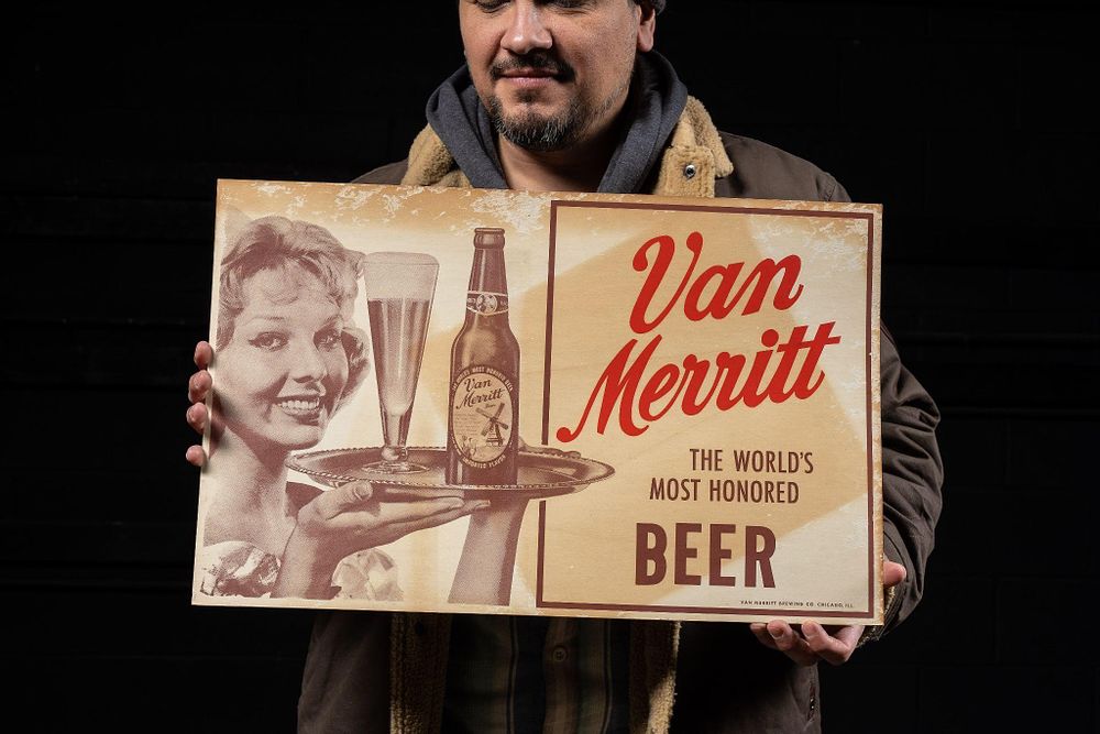 Lot 187: Brown Van Merritt Cardstock Beer Sign 4