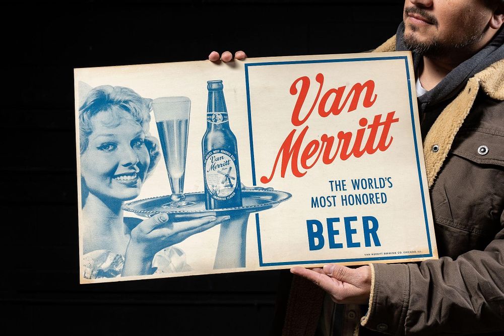 Lot 189: Blue Van Merritt Cardstock Beer Sign 1