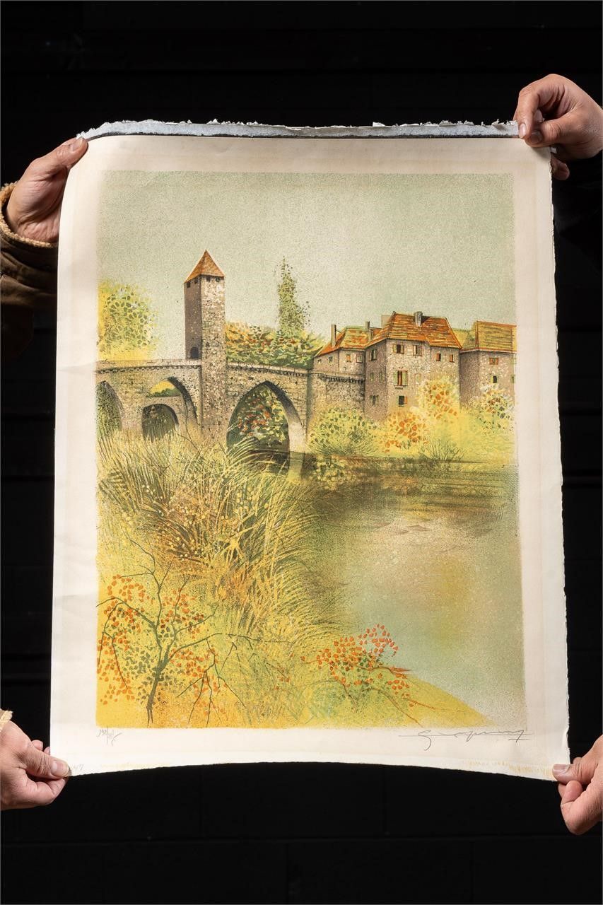 Lot 199: "Riverside" | Pointilism Print, Signed & Numbered
