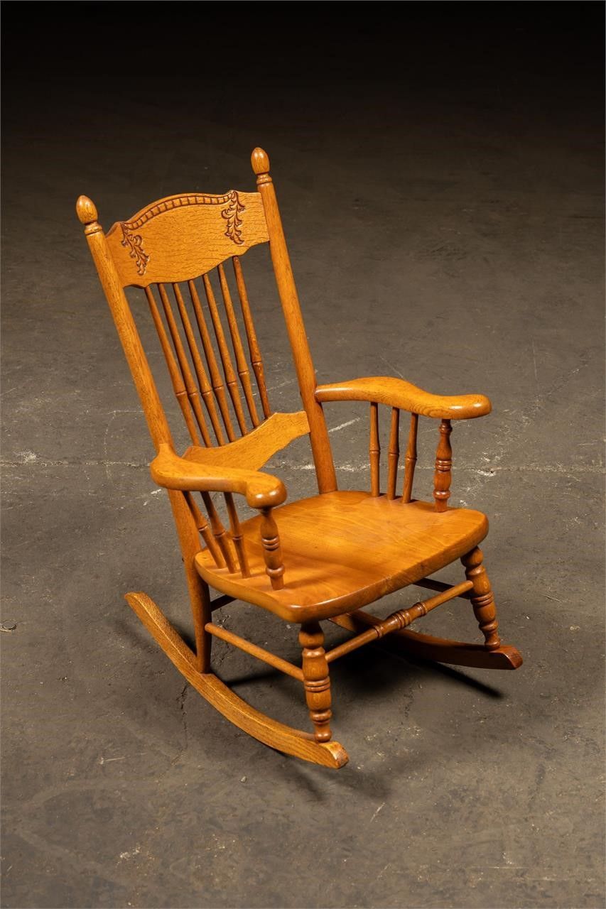 Lot 208: Mid-20th Century Oak Children's Rocking Chair