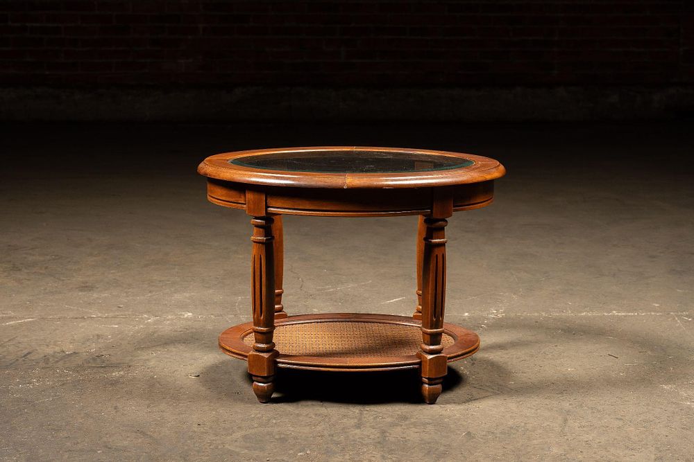Lot 210: Mid-Century Oval Glass-Top Side Table