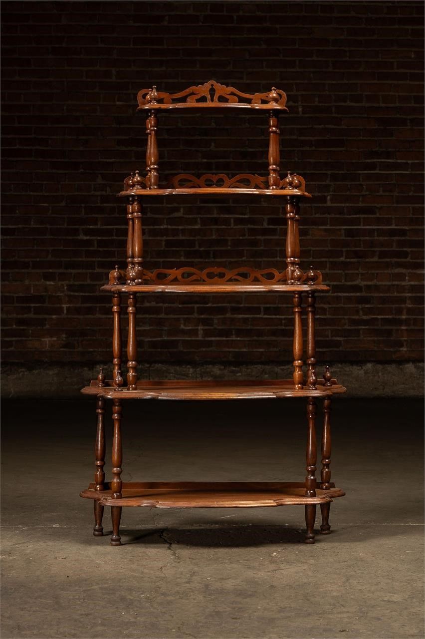 Lot 213: Victorian Revival Five-Tier Whatnot Shelf