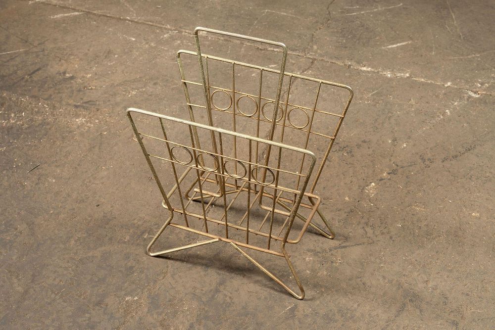 Lot 214: Mid-Century Modern Brass Wire Magazine Rack