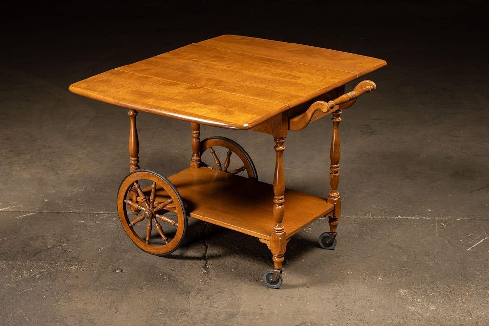 Lot 218: Mid-Century Maple Drop-Leaf Tea Cart, Ethan Allen