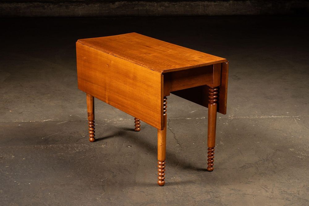 Lot 219: Early 20th C. Drop-Leaf Table w/ Barley Twist Legs