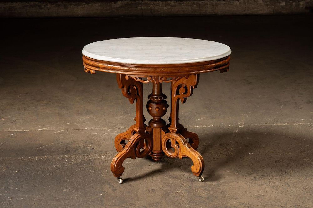 Lot 221: Victorian Eastlake Marble-Top Parlor Table