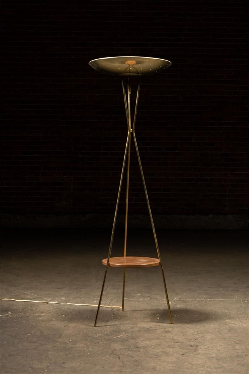 Lot 225: MCM Brass Tripod Torchiere Floor Lamp
