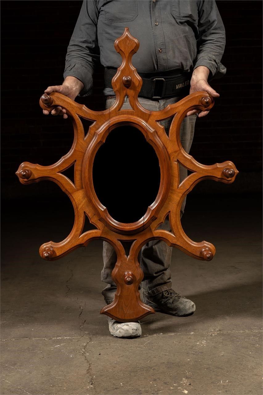 Lot 228: Victorian Walnut Eight-Hook Hall Tree Mirror