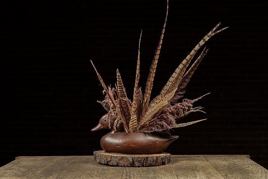 Lot 231: Vintage Ornamental Hand-Carved Duck Decoy on Base