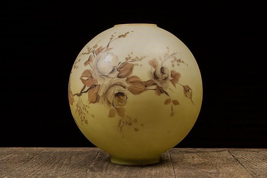 Lot 253: Antique Hand Painted Opaque Glass Globe Lampshade