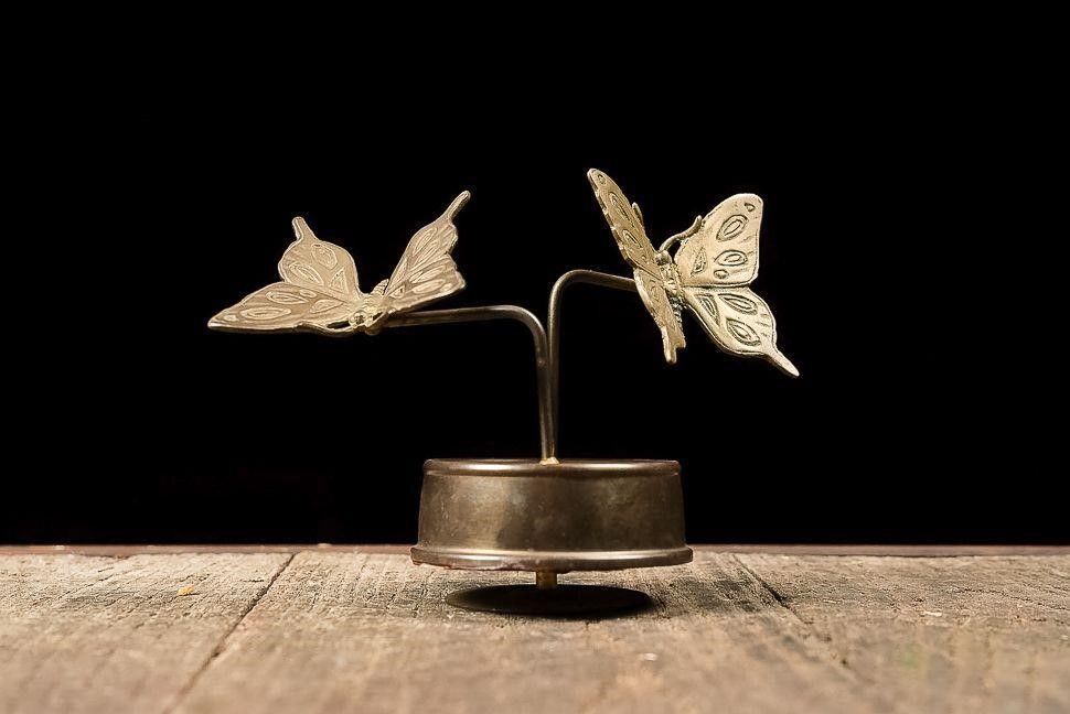 Lot 257: Vintage Brass Butterfly Wind Up Music Box