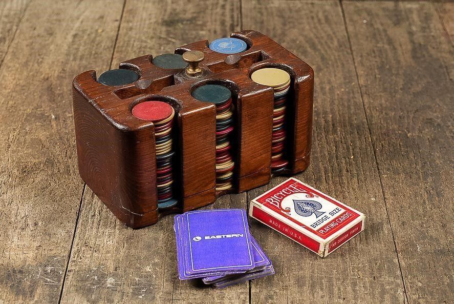 Lot 259: Vintage Wooden Poker Caddy