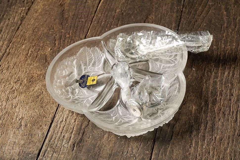 Lot 283: Frosted Rose Crystal Partitioned Bowl by W. Adams