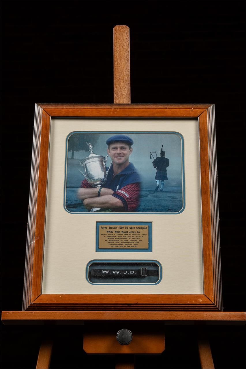 Lot 309: 1999 Payne Stewart WWJD Framed Bracelet