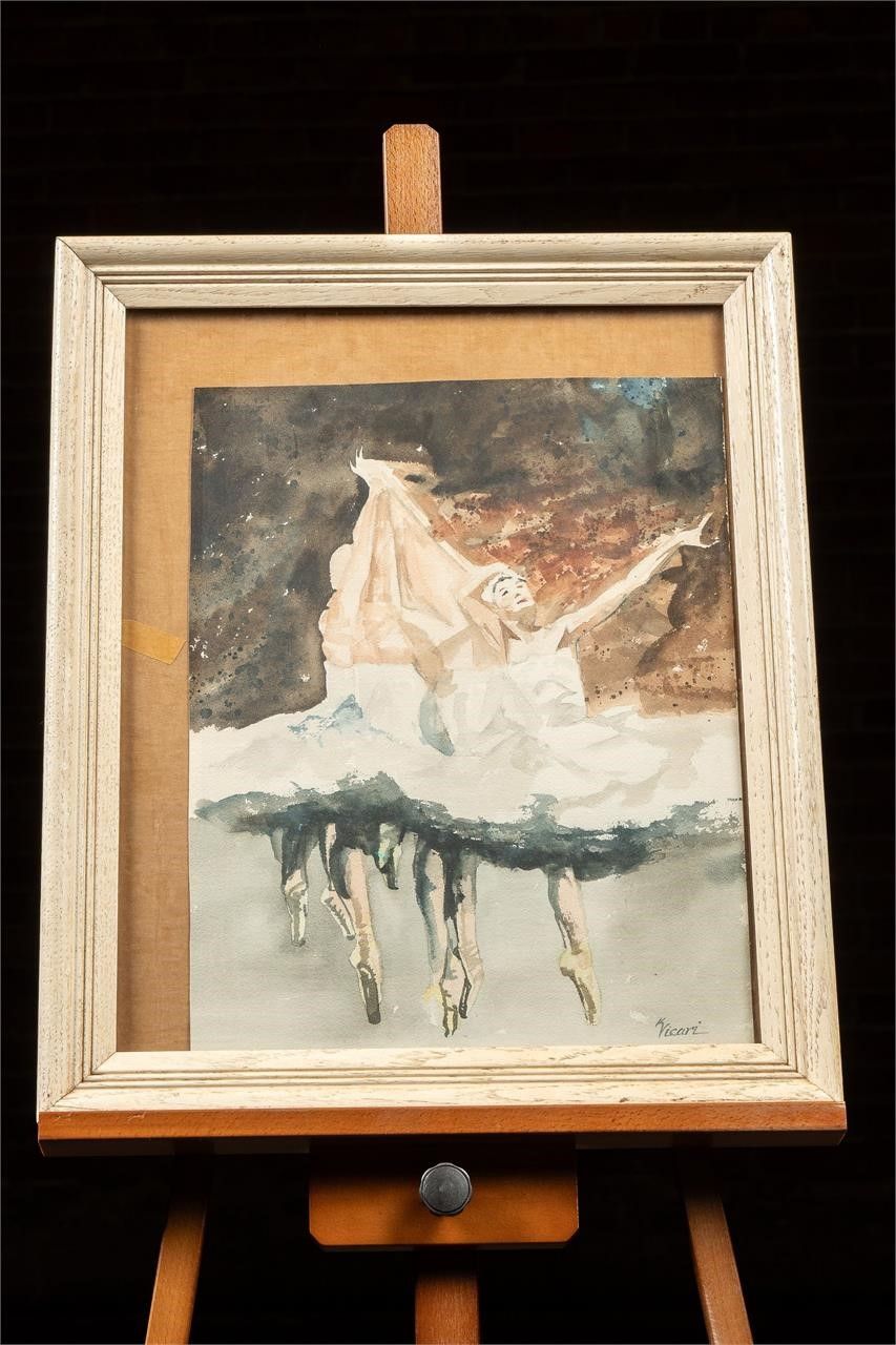 Lot 311: "Ballerinas" | Vicari Watercolor, Signed
