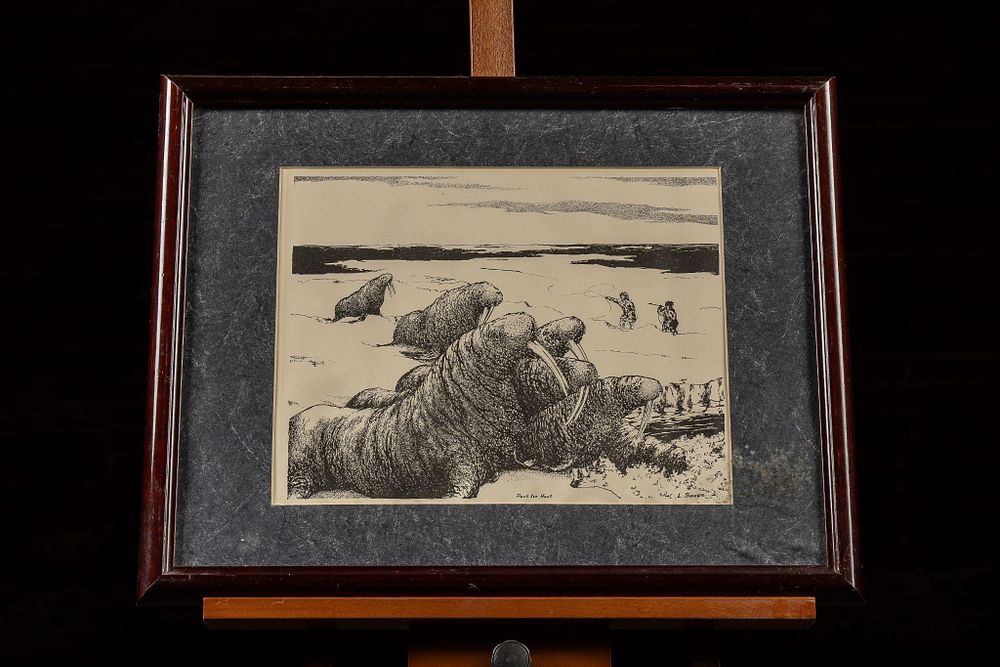 Lot 316: Pack Ice Hunt | L Saupe Framed Print Illustration