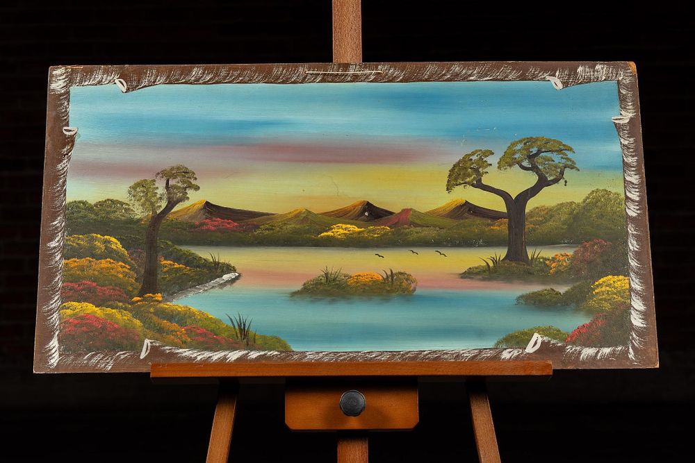 Lot 320: Painting of Idyllic Lake Scene On Board