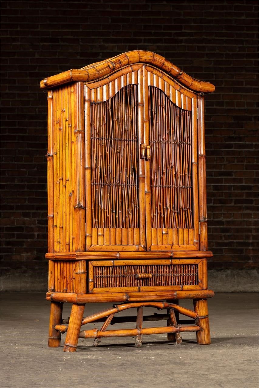 Lot 323: Early 20th Century Bamboo and Cane Armoire