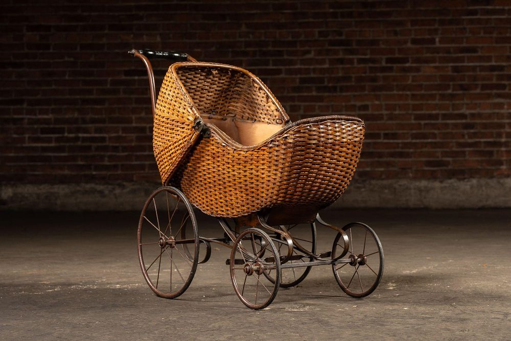 Lot 325: Antique Rattan Baby Carriage