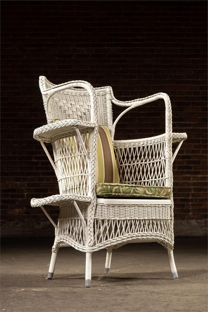 Lot 328: White Rattan Chair With Shelves