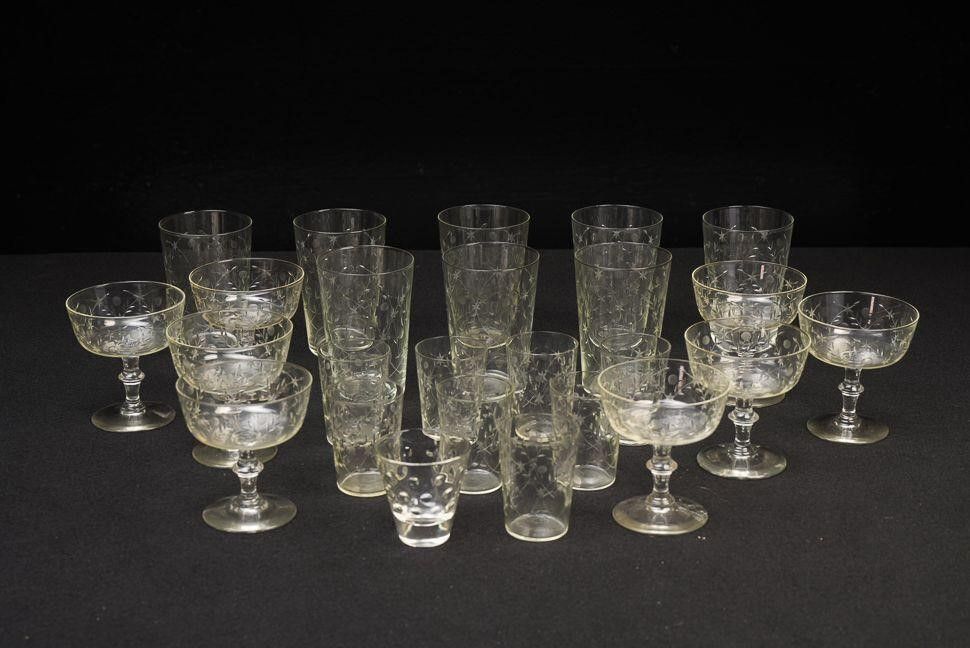Lot 337: Set of Etched Floral Motif Glassware for 8