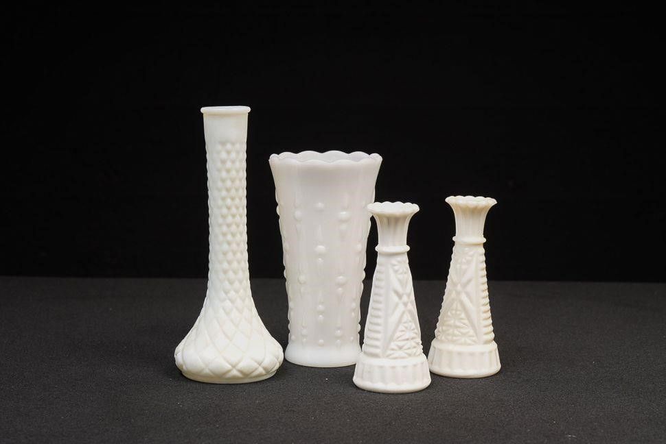 Lot 344: Lot of Four Vintage Milk Glass Vases
