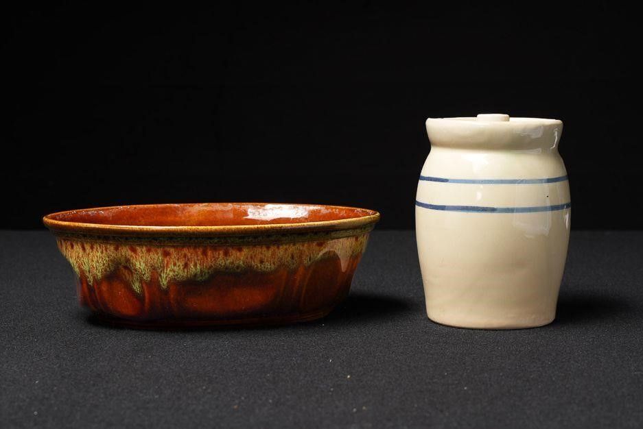 Lot 357: Vintage Haeger Bowl and Stoneware Butter Churn