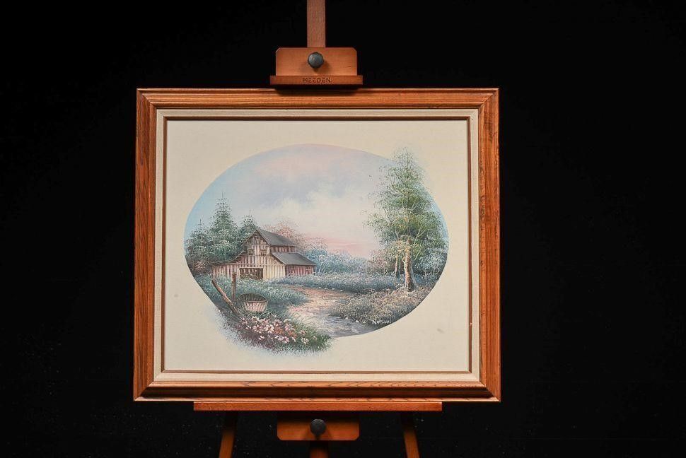 Lot 362: Framed Oil on Canvas Cottage Painting