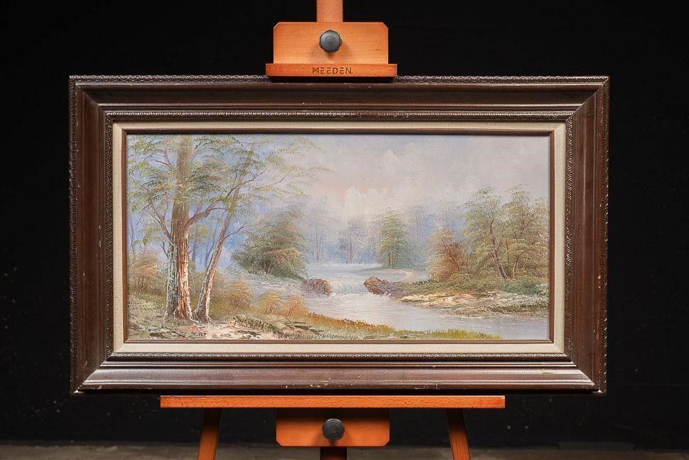 Lot 364: Framed Oil on Canvas River and Forest Painting
