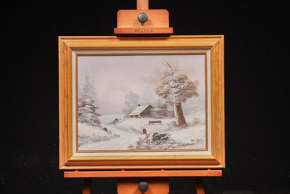 Lot 366: Framed Snowy Cottage Oil Painting