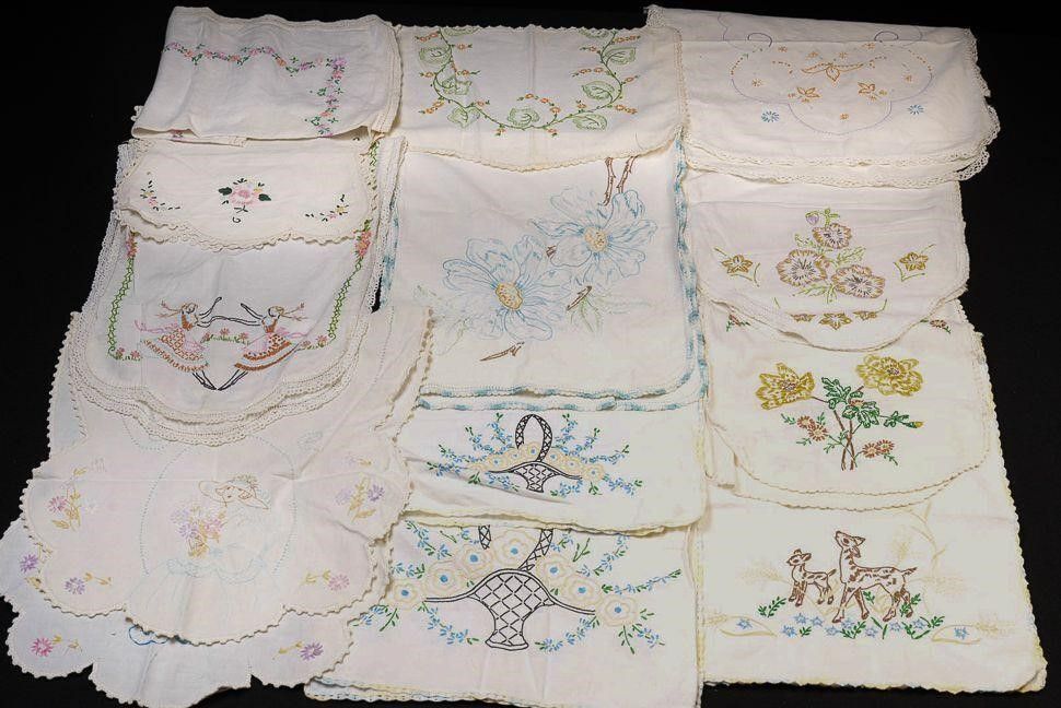Lot 369: Lot: 12 Hand-Embroidered Table and Dresser Runners