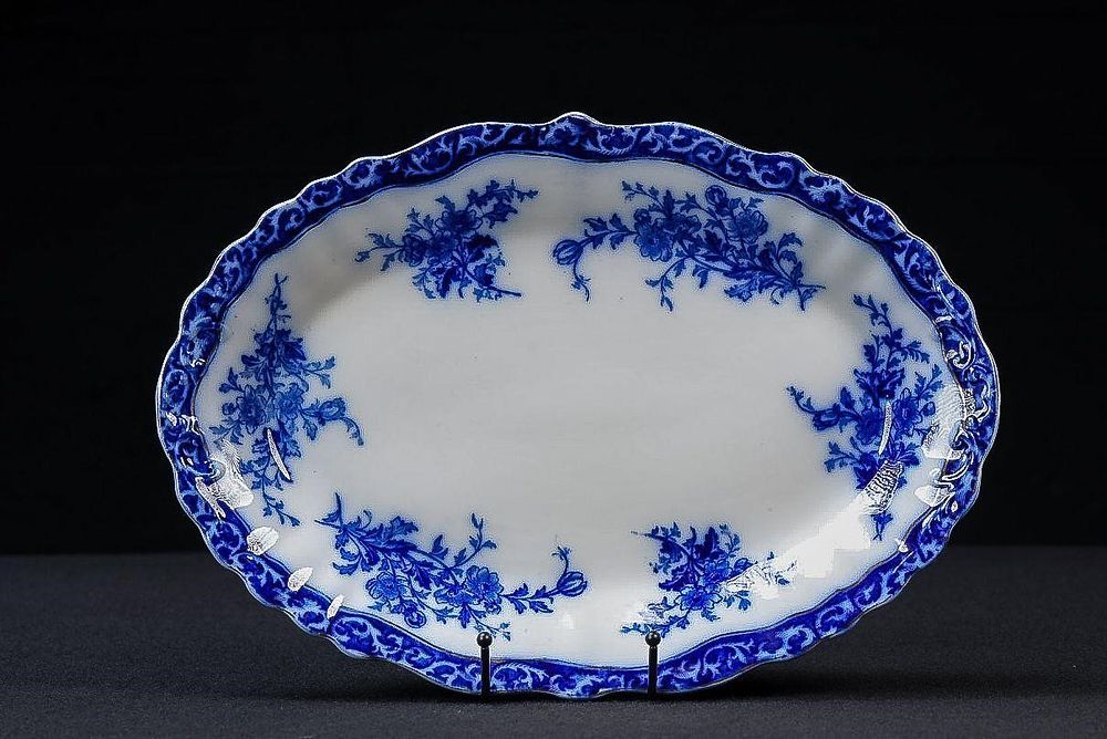 Lot 383: Victorian Flow Blue Alcock Oval Platter
