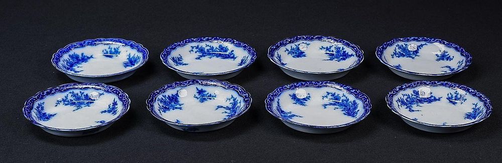 Lot 396: Set of Eight Flow Blue Alcock Soup Bowls