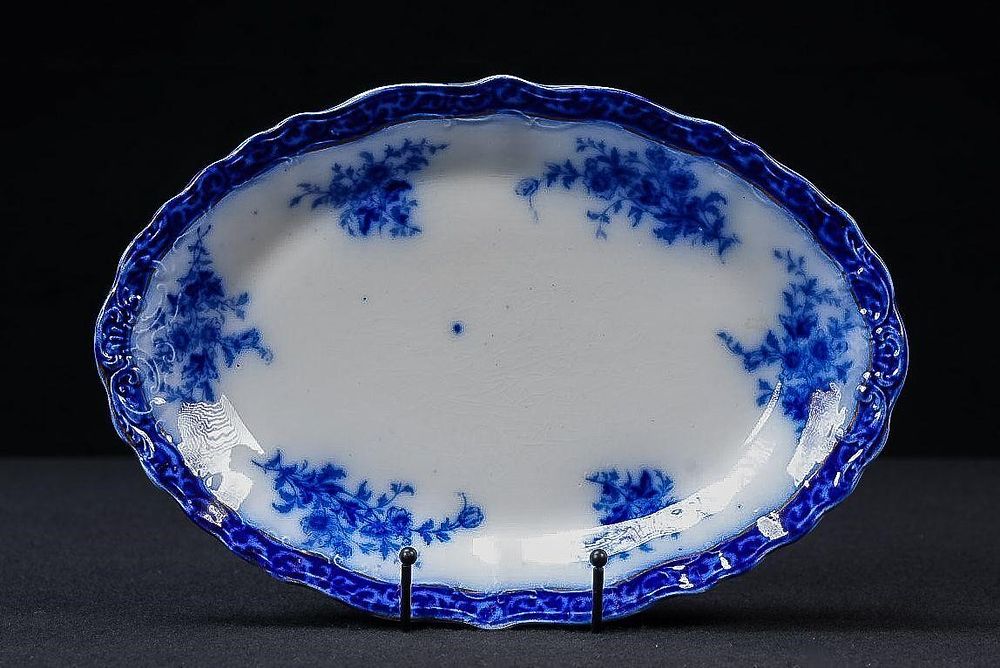Lot 407: Alcock Flow Blue "Touraine" Oval Platter