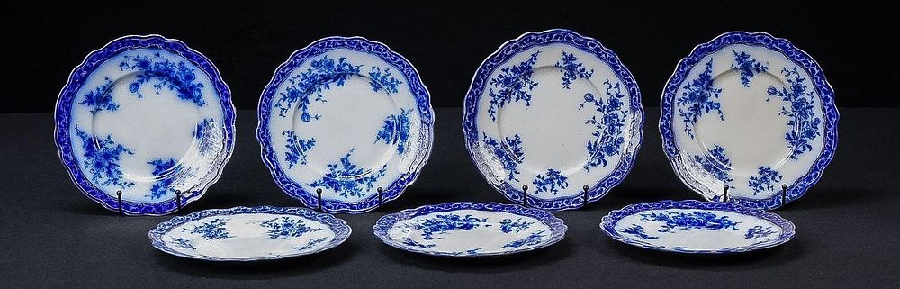 Lot 414: Set of Seven Alcock Flow Blue Dinner Plates