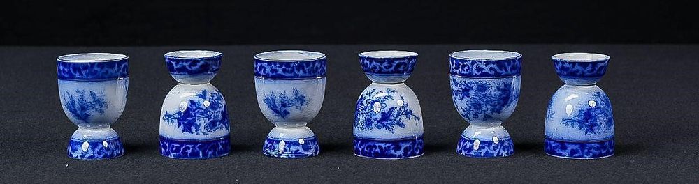 Lot 415: Set of Six Victorian Flow Blue Egg Cups