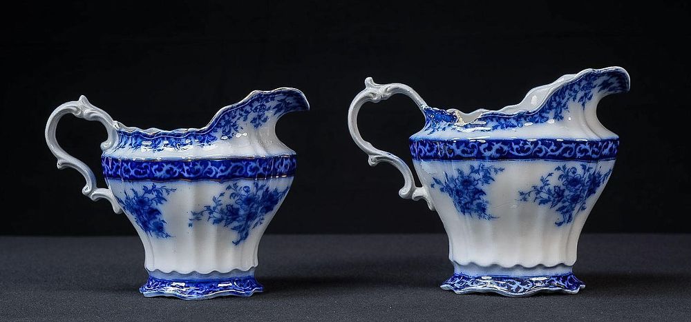 Lot 440: Pair of Alcock "Touraine" Flow Blue Pitchers