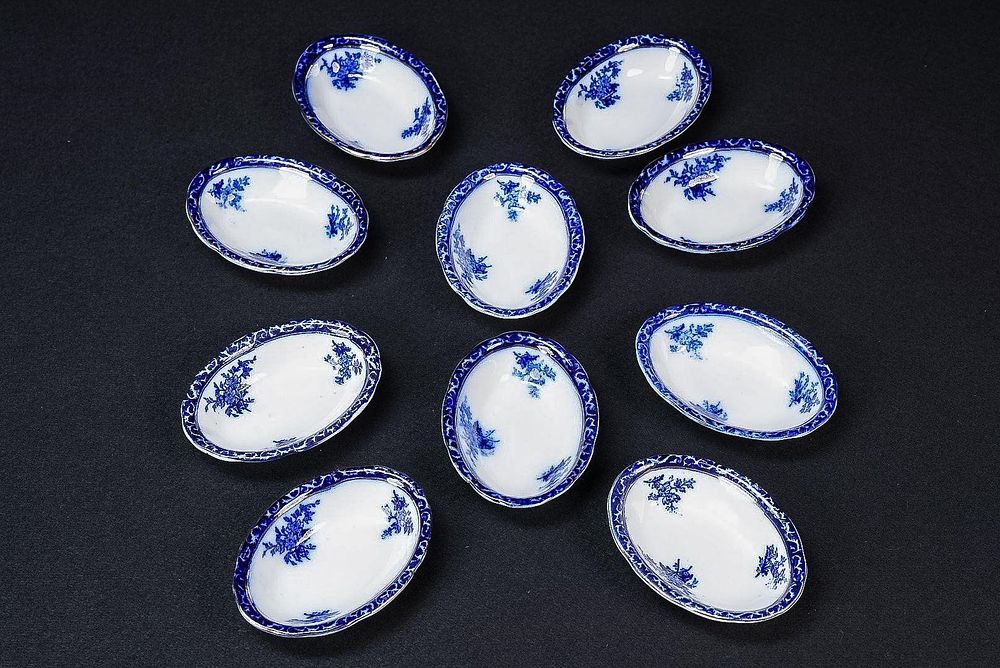 Lot 444: Set of 10 Flow Blue "Touraine" Stanley Vegetables