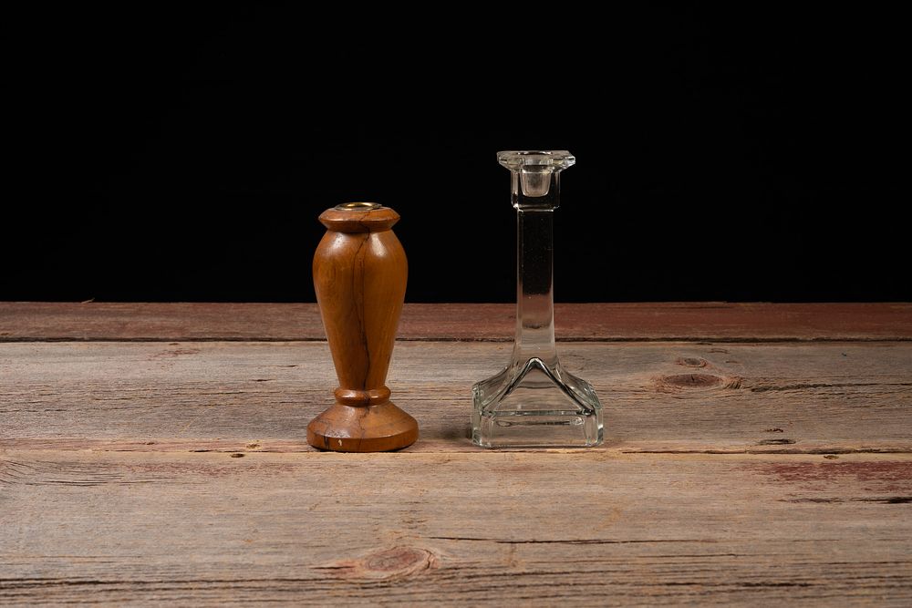 Lot 186: Turned Wood & Pressed Glass Candlesticks