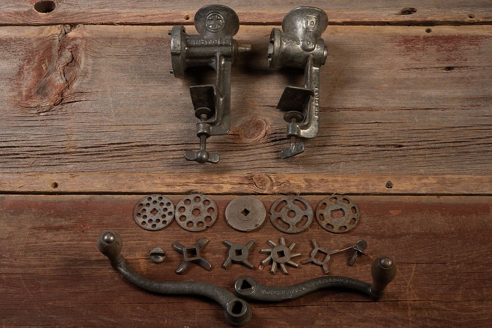 Lot 187: Griswold & Keystone Cast Iron Meat Grinders